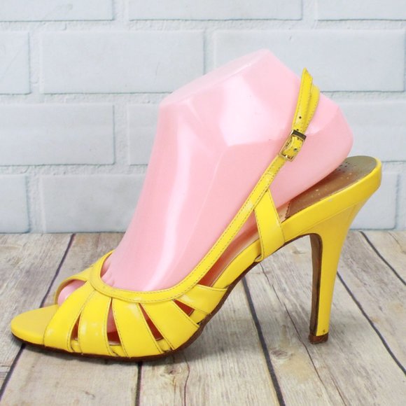 Cole Haan Shoes - Cole Haan Yellow Leather Peep Toe High Heel Ankle Strap Air Sole Sandals 9.5 B